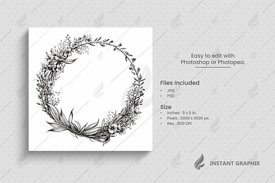 Floral frame on White Background . card . element . floral frame . leaves attractive flowers graphic design greeting minimal modern nature sketch vintage wedding