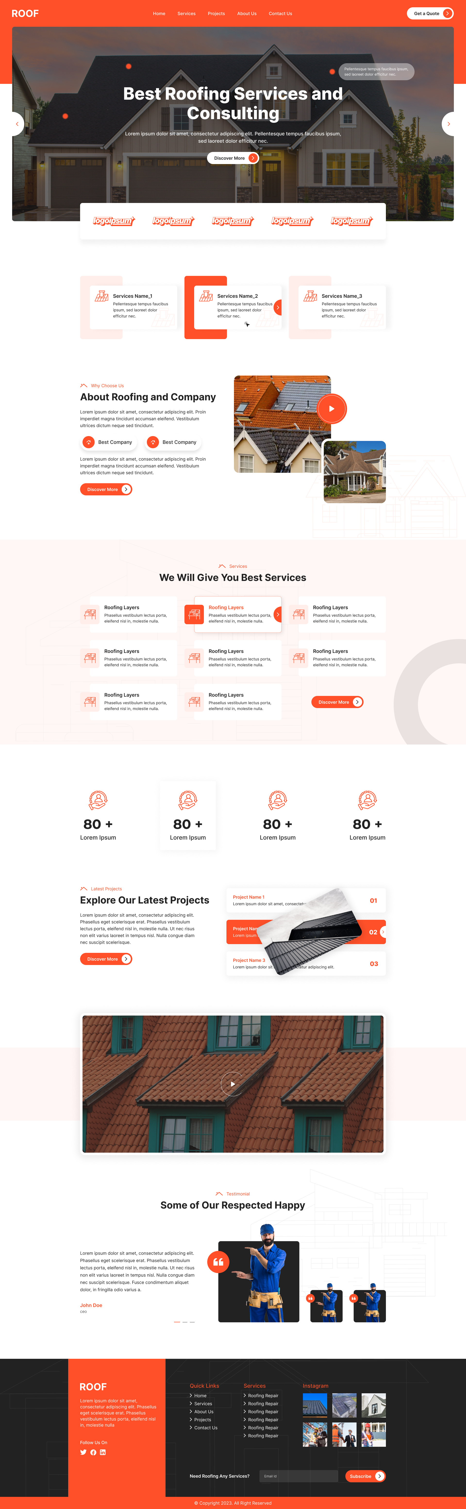 Roofing Service Web Design, Home Page, Landing Page Website graphic design home page web design homepagedesign roofing web design roofing website ui design web design website development