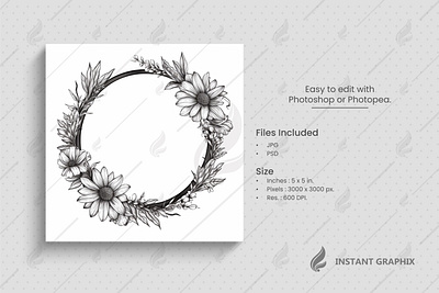 Circular Floral frame on White Background . floral attractive card circular flowers frame graphic design greeting minimal modern nature sketch vintage wedding