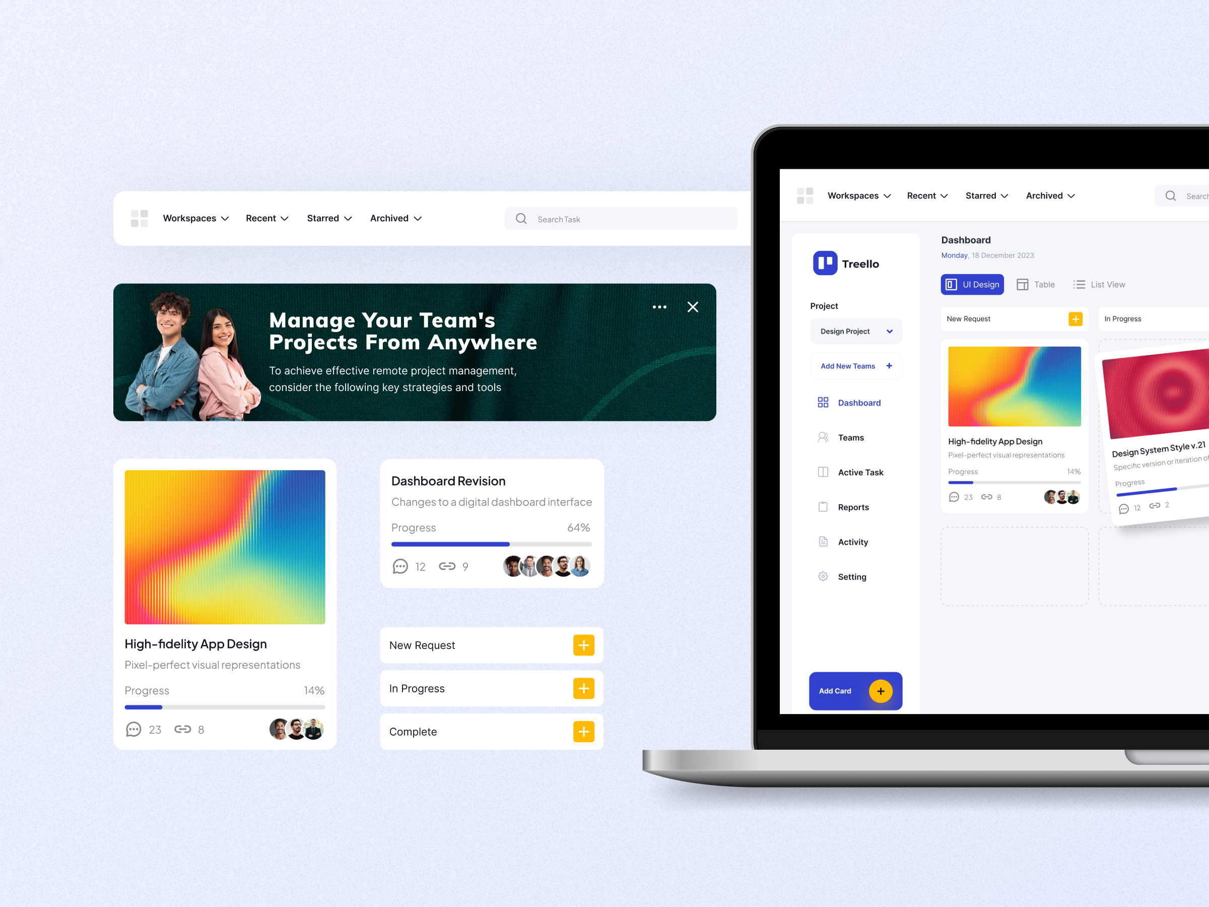 Treello - Task Management Dashboard UI KIT app branding dashboard design flat freelance management dsahboard ui ux web website work