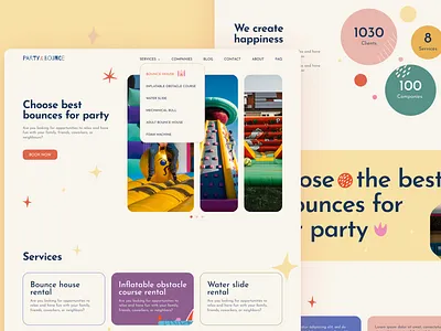 Party Equipment Rental Marketplace | Home page | Menu bounce bouncehouseadventures branding concept design designinspiration desktop discover home inspiration kids logo services ui ux website
