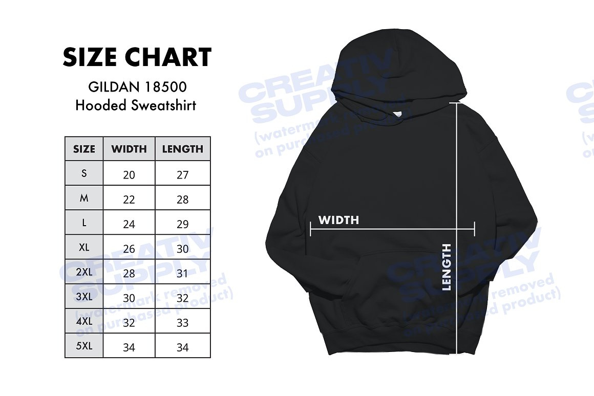 Gildan 18500 hoodie size chart sale