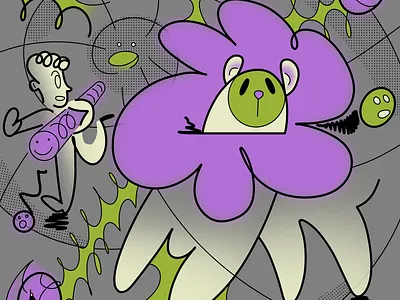 The Great escape 2d abstract character design dog flat flower illustration shapes simple