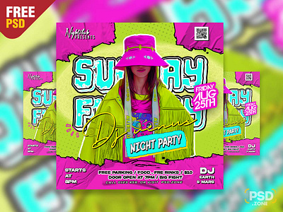 Free PSD | Sunday Night Party Comic Style Social Post PSD creative design design free psd graphic design party banner party flyer photoshop post design psd psd psd template social media post weekend party post