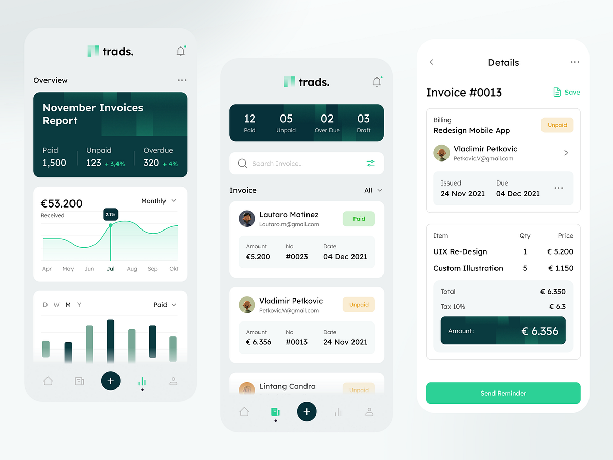 Mobile Invoicing App by Fireart UI/UX for Fireart Studio on Dribbble