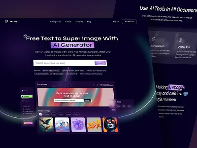 Text to Image Landing page design ai tool clean dark dark version dashboard landing page minimal saas saas website text to image ui uiux