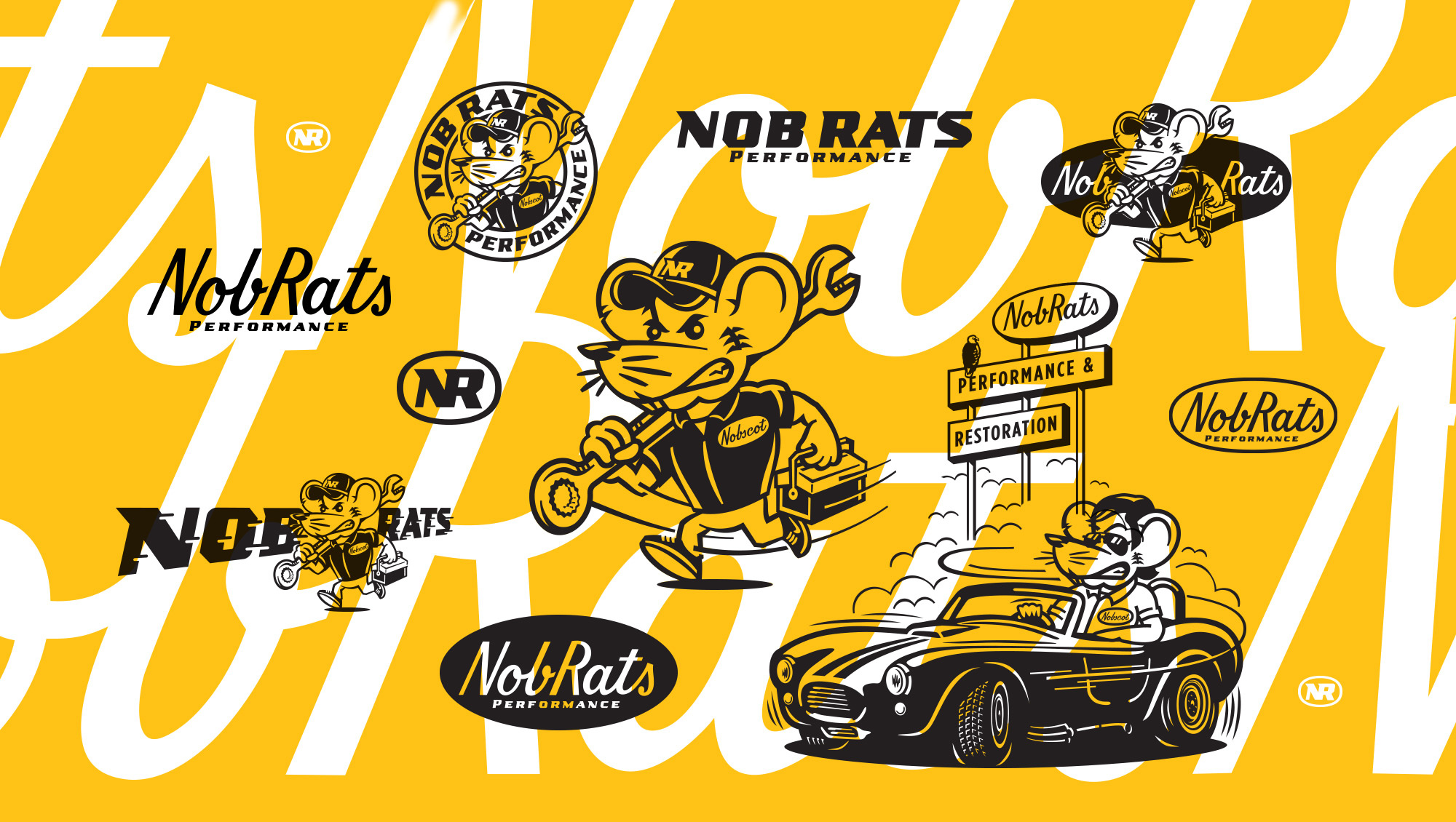 NobRats Performance & Restoration Brand Identity System branding character classic custom custom garage design graphic design illustration logo mascot retro vintage