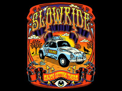 Slow Ride Desert Trip Tee Design apparel car design illustration lettering psychedelic racing retro tshirt typography vintage