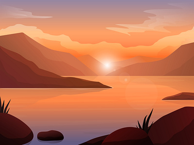 Sunset illustration landscape vector