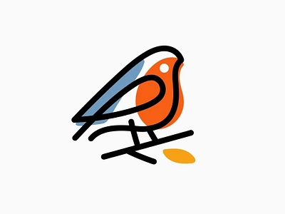 Robin Bird Outline Colorful Logo bird branch branding color colorful design graphic design illustration line logo monoline outline robin tree