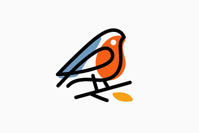 Robin Bird Outline Colorful Logo bird branch branding color colorful design graphic design illustration line logo monoline outline robin tree