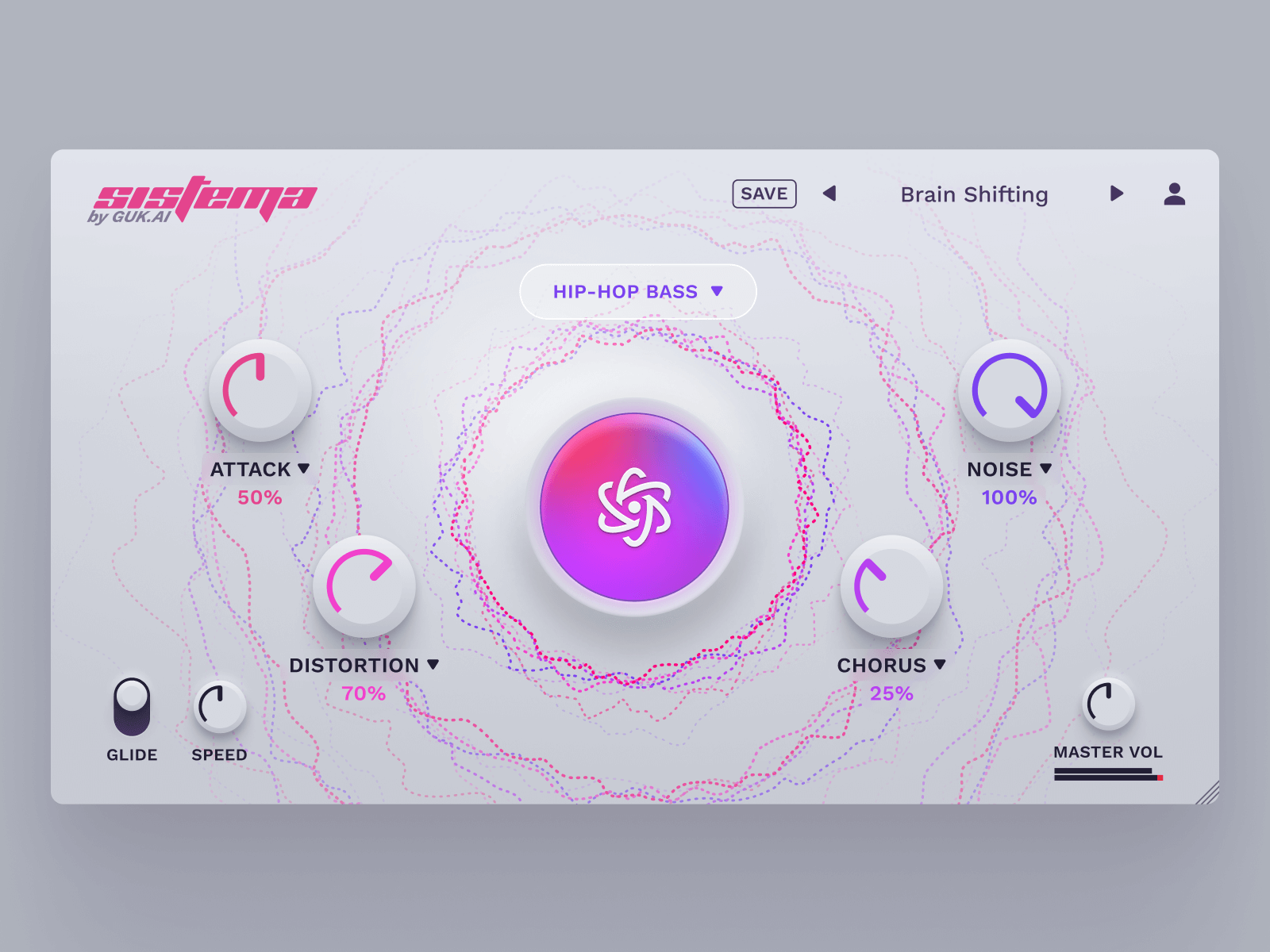 "Sistema" v.1 for Guk.ai ableton ai ai synth audio audio plugin daw gui knob minimal music production plugin skeuomorphism software synthesizer vst vst plugin