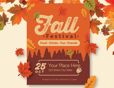 Fall Festival Flyer fall fall festival flyer graphic design leaves poster template typography