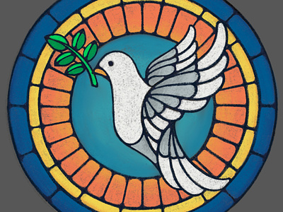 Stained Glass Dove - concept sketch bird chalk chalk art chalk mural circle concept concept sketch digital illustration dove drawing leaf lily mural pastels peace procreate rendering round window sketch stained glass window