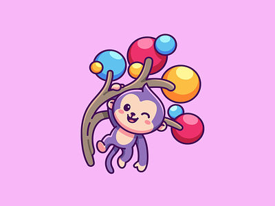 The Bubblegum Tree adorable ape attractive baby bubblegum tree character clothing colorful cute fun happy illustration mascot monkey playful purple smiling toddler vibrant wink