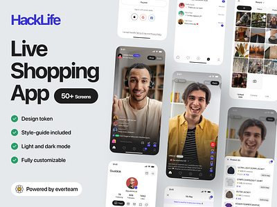 HackLife - Live Shopping App (UI Kit) app buy checkout ecommerce kit live log in login market mobile register registration sell shop shopping sign in sign up store tiktok ui