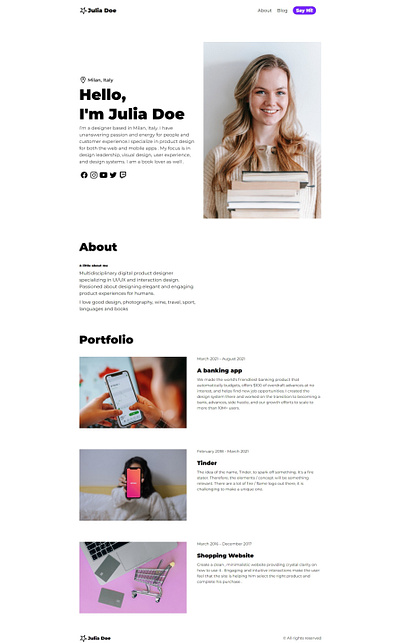 Minimalist Designer Landing Page designer portfolio landing page minimalist portfolio theme ui website