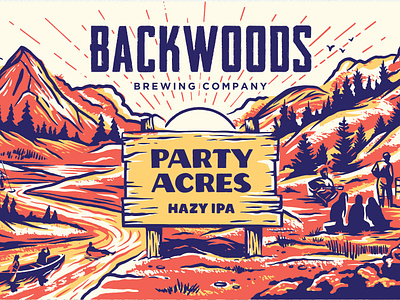 Party Acres adventure beer branding brewery camping canoe design forest illustration ipa landscape mountain northwest oregon outdoors party portland river sunset vintage