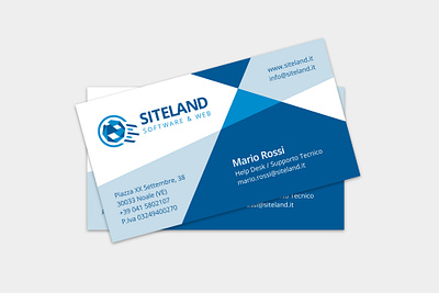 Siteland Business Card blue brand brand design brand identity branding business card card design geometric graphic design identity design logo design minimal paper polygon print print design software house web agency white