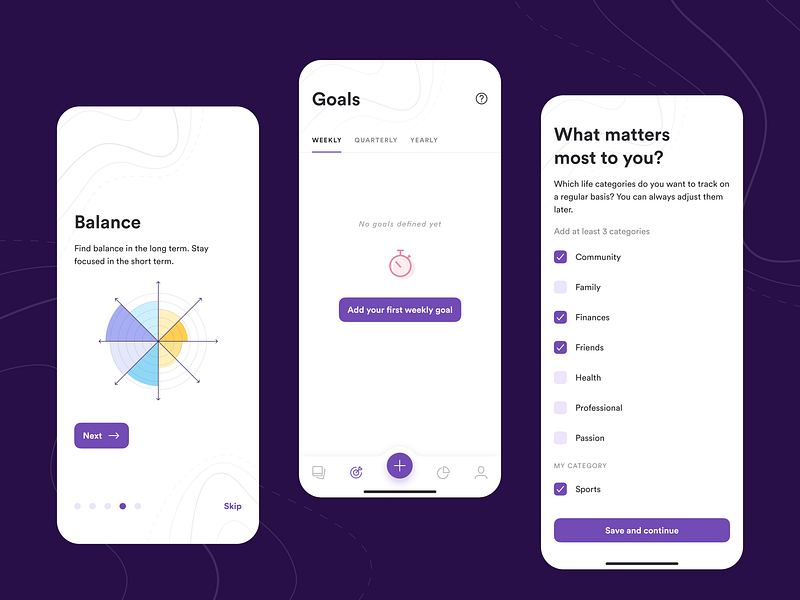 Whee.li — Personal Growth Onboarding App animations app app design balance design design app digital products goals graphic design journey mobile app design mobile ui onboarding personal growth ui ui design ui ux ux wellness z1