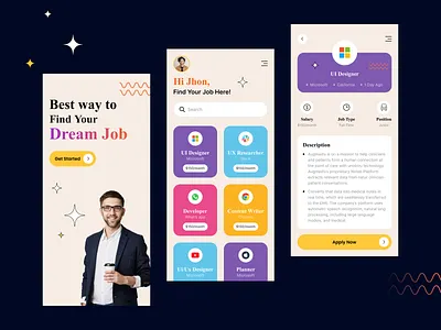 Hiring Platform – Mobile App app applicant board color design hire hiring job modern profile trends ui work