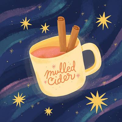 Magical Mulled Cider autumn celestial christmas cinnamon cosmic cup fall hot beverage illustration lettering magical mulled cider procreate sky stars typography winter