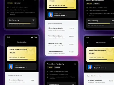 Gym Memberships dark ui fitness gym gym packages memberships packages plans services ui
