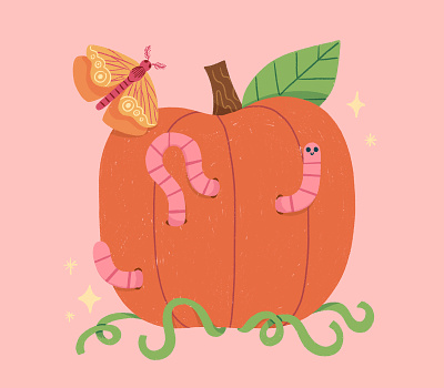 Sweet Pumpkin autumn bugs children colorful cute fall fun halloween illustration kids magical nature procreate pumpkin warm worm youth