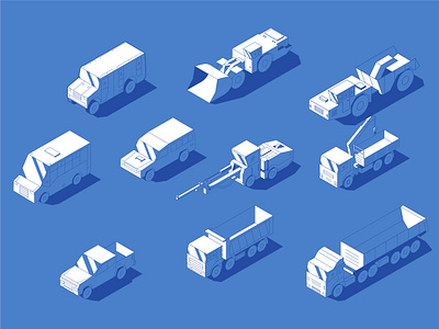 Isometric Vehicles Illustrations affinity designer car crane manipulator dump truck flat isometric simple truck underground bus underground loader underground truck vector vehicle vehicle illustrations