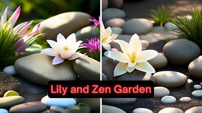 Lily and Spa Stones in a Zen Garden 3d art branding design graphic design illustration vector