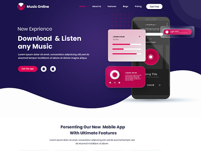 Music Online Landing Page App app branding design graphic design logo motion graphics ui ux we web