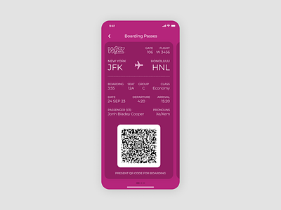 Daily UI #024 - Boarding Pass 024 24 airline app boarding branding company daily ui design mobile pass plane qr code ticket ui ux