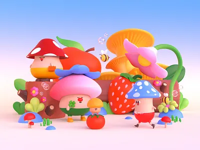 Mushroom City 3d 3dart 3dillustration blender blender3d c4d character characterdesign design illustration