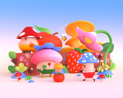 Mushroom City 3d 3dart 3dillustration blender blender3d c4d character characterdesign design illustration