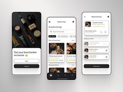 Barber booking mobile app app app design barber barber booking barber shop booking grooming hair saloon ios app mobile app mobile design neubrutalism ui uiux user interface