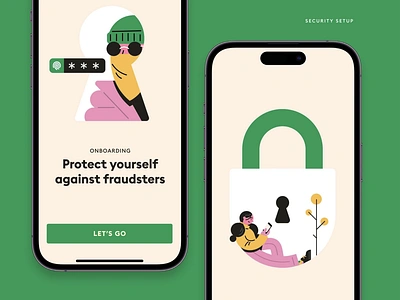 Secure Banking bank banking branding green illustration lock mobile phone ui