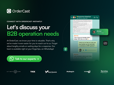 OrderCast - Get in touch via WhatsApp b2b b2b e commerce order management ordercast website whatsapp