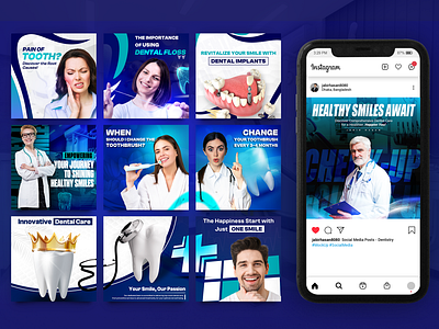 Social Media - Dentistry ads banner branding content dental dental implants graphic design instagram post medical poster posts promote social media dentistry social media branding social media post