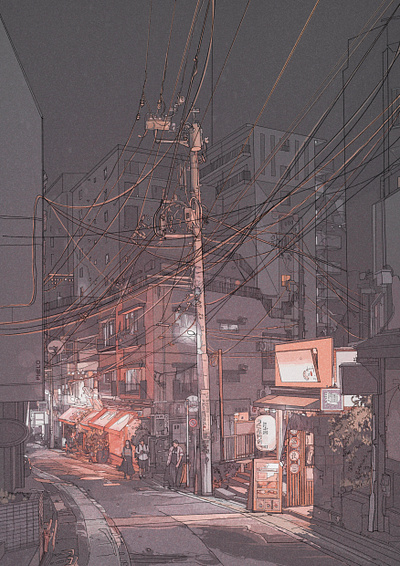 Lights in Tokyo architecture art digital illustration lights night painting street tokyo