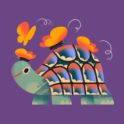 Turtle & friends animal butterfly character cute illustration procreate texture turtle