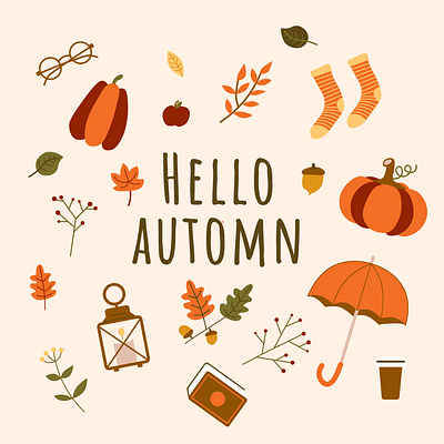 Illustrations vectorielles d'automne automne autumn citrouille collection dessin drawing illustration orange parapluie pictos