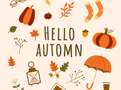 Illustrations vectorielles d'automne automne autumn citrouille collection dessin drawing illustration orange parapluie pictos