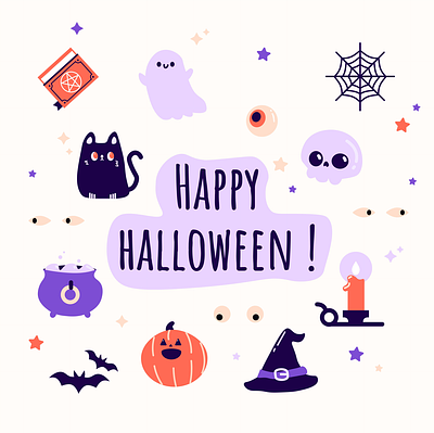 Illustrations d'Halloween dessin drawing ghost halloween happy halloween illustration monster picto pumpkin skull vector witch