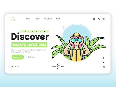 Jungle Adventure Website Concept 🦒 africa character design forest illustration jungle landing page plant ui ux vector web design website wild