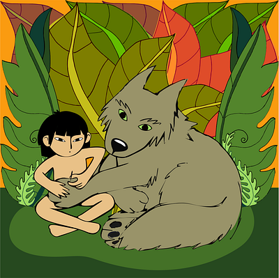 Mogwly and The Wolf boy children book digital art digital drawing drawing challenge illustration jungle kidlit the jungle book wolf