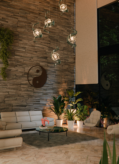 Luxury Living-room (Night version) 3d architecture blender cycles design lighting noai plants