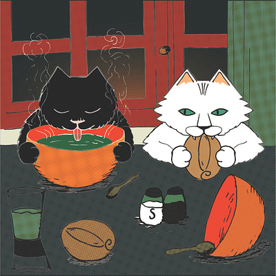 Soup cat cats digital art digital drawing dinner home illustration kitty soup