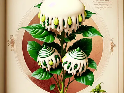 An old-fashioned botanical drawing of a fictional plant art botanical design drawing fantasy fictional flora plants
