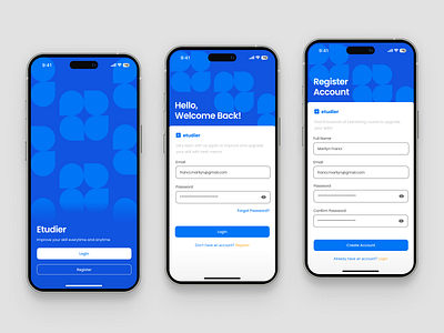Etudier - Login Register Learning Platform course course app design mobile learning management system. login mobile app register sign in sign up ui ui design
