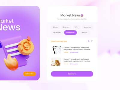 Sleek market news widget UI action blockchain card card ui design designsystem news tab trending ui uiux ux widget